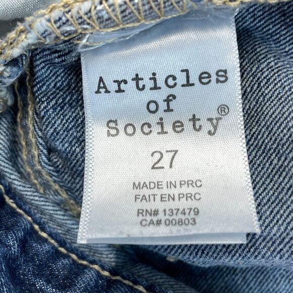 Articles of Society Jeans Womens 27 Blue Denim Mid Rise Distressed Patches - Picture 2 of 12
